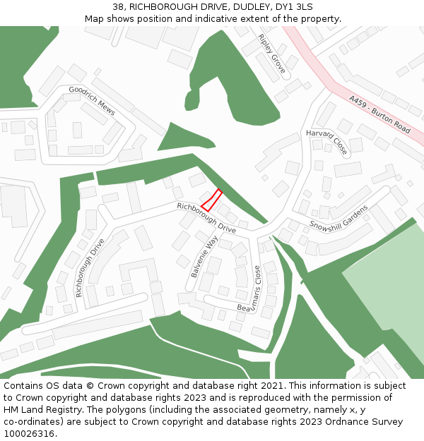 38, RICHBOROUGH DRIVE, DUDLEY, DY1 3LS: Location map and indicative extent of plot