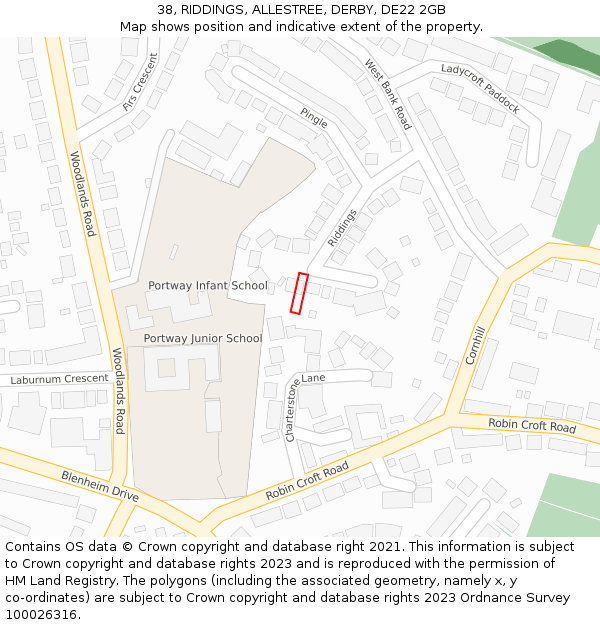 38, RIDDINGS, ALLESTREE, DERBY, DE22 2GB: Location map and indicative extent of plot