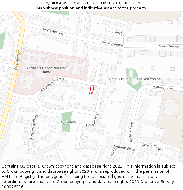 38, RIDGEWELL AVENUE, CHELMSFORD, CM1 2GA: Location map and indicative extent of plot