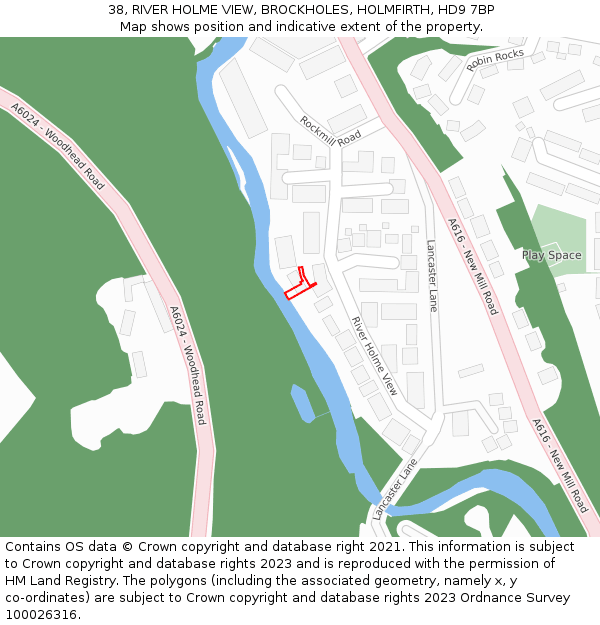 38, RIVER HOLME VIEW, BROCKHOLES, HOLMFIRTH, HD9 7BP: Location map and indicative extent of plot