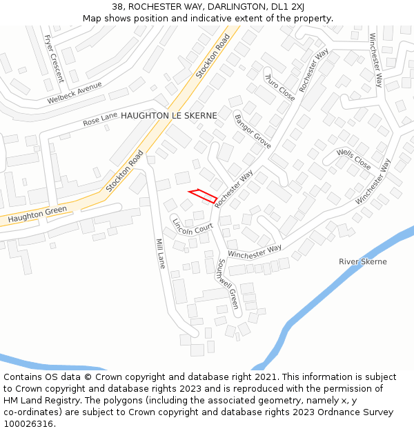 38, ROCHESTER WAY, DARLINGTON, DL1 2XJ: Location map and indicative extent of plot