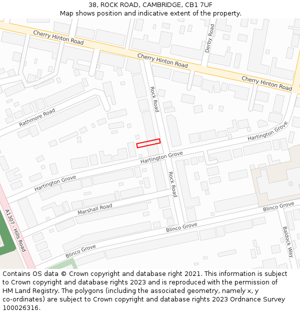 38, ROCK ROAD, CAMBRIDGE, CB1 7UF: Location map and indicative extent of plot