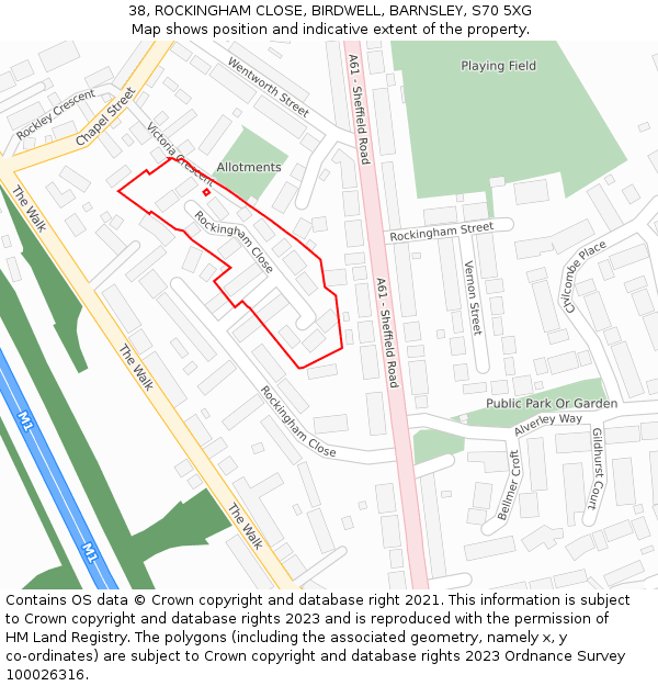 38, ROCKINGHAM CLOSE, BIRDWELL, BARNSLEY, S70 5XG: Location map and indicative extent of plot