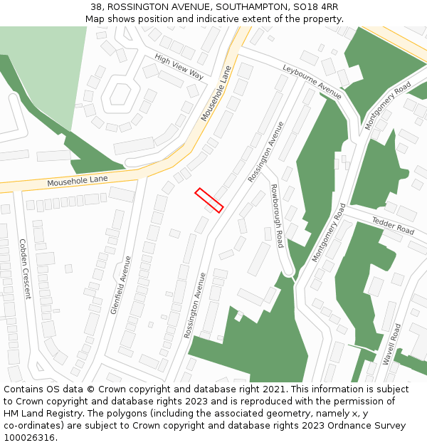 38, ROSSINGTON AVENUE, SOUTHAMPTON, SO18 4RR: Location map and indicative extent of plot