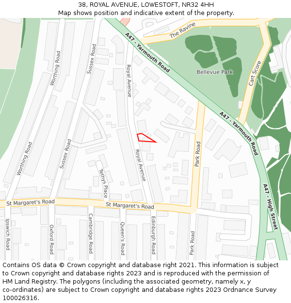 38, ROYAL AVENUE, LOWESTOFT, NR32 4HH: Location map and indicative extent of plot
