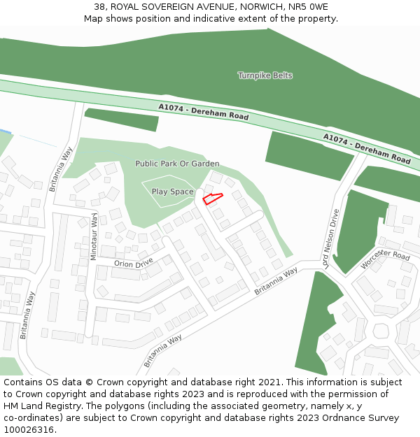 38, ROYAL SOVEREIGN AVENUE, NORWICH, NR5 0WE: Location map and indicative extent of plot