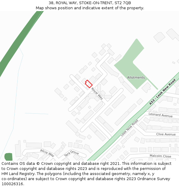 38, ROYAL WAY, STOKE-ON-TRENT, ST2 7QB: Location map and indicative extent of plot