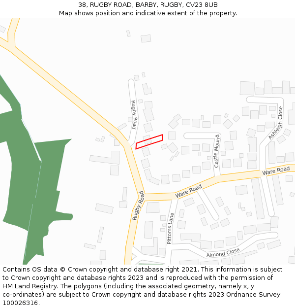 38, RUGBY ROAD, BARBY, RUGBY, CV23 8UB: Location map and indicative extent of plot