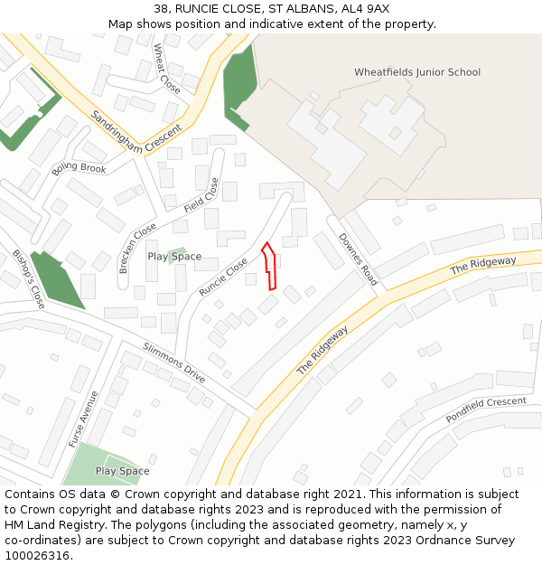 38, RUNCIE CLOSE, ST ALBANS, AL4 9AX: Location map and indicative extent of plot