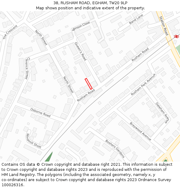 38, RUSHAM ROAD, EGHAM, TW20 9LP: Location map and indicative extent of plot
