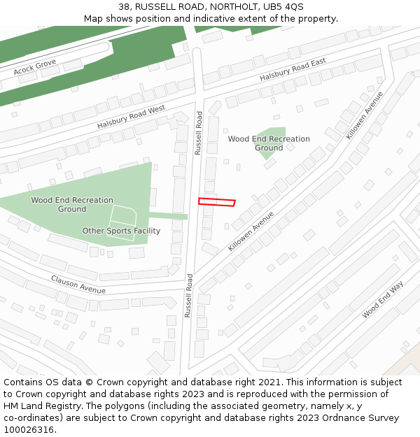 38, RUSSELL ROAD, NORTHOLT, UB5 4QS: Location map and indicative extent of plot