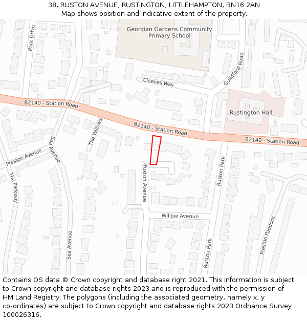 38, RUSTON AVENUE, RUSTINGTON, LITTLEHAMPTON, BN16 2AN: Location map and indicative extent of plot