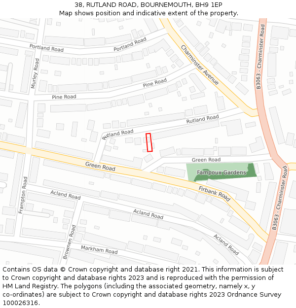 38, RUTLAND ROAD, BOURNEMOUTH, BH9 1EP: Location map and indicative extent of plot