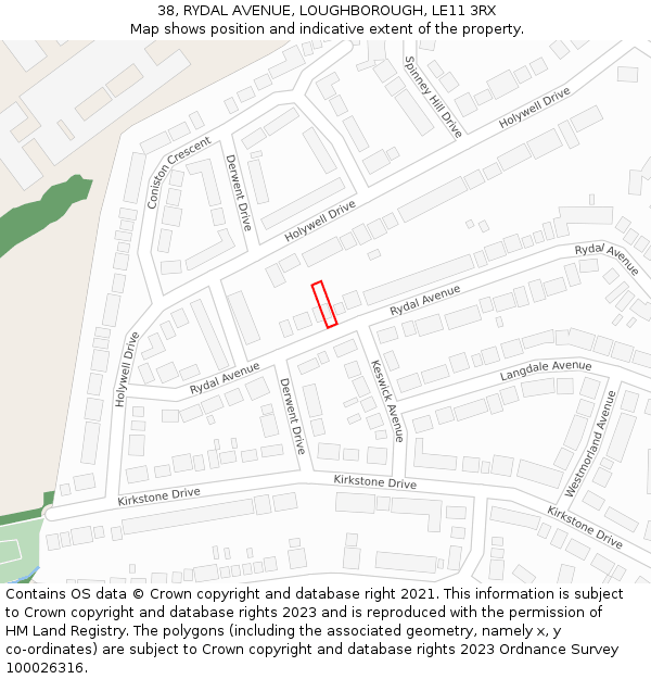 38, RYDAL AVENUE, LOUGHBOROUGH, LE11 3RX: Location map and indicative extent of plot