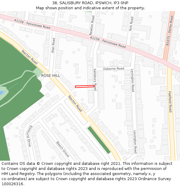 38, SALISBURY ROAD, IPSWICH, IP3 0NP: Location map and indicative extent of plot