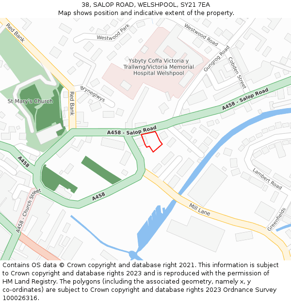 38, SALOP ROAD, WELSHPOOL, SY21 7EA: Location map and indicative extent of plot