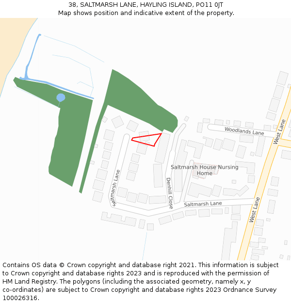 38, SALTMARSH LANE, HAYLING ISLAND, PO11 0JT: Location map and indicative extent of plot