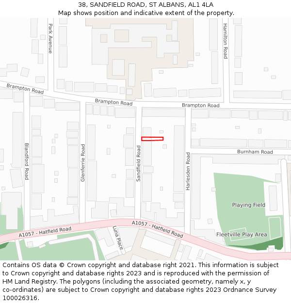 38, SANDFIELD ROAD, ST ALBANS, AL1 4LA: Location map and indicative extent of plot