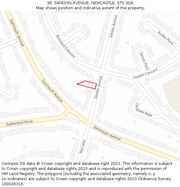 38, SANDON AVENUE, NEWCASTLE, ST5 3QA: Location map and indicative extent of plot