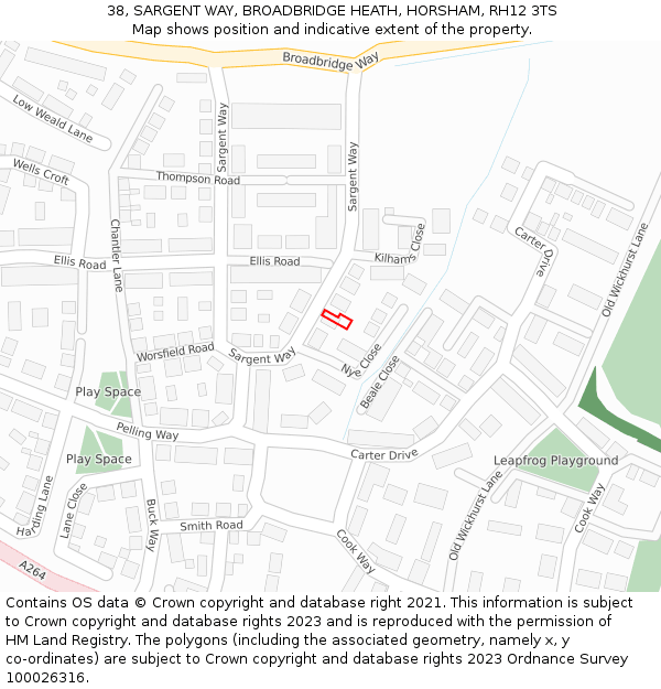 38, SARGENT WAY, BROADBRIDGE HEATH, HORSHAM, RH12 3TS: Location map and indicative extent of plot