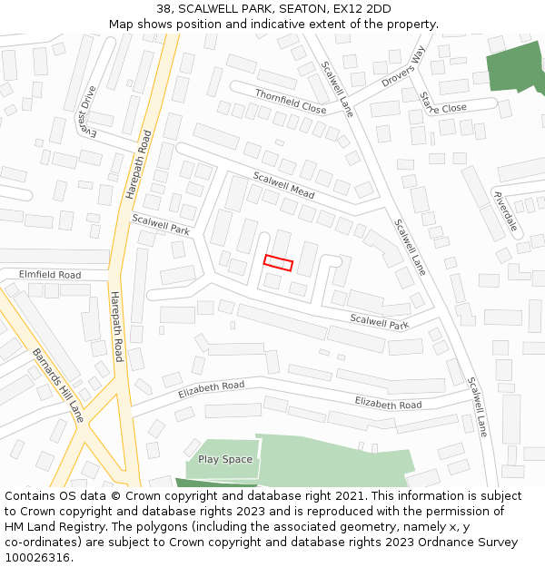 38, SCALWELL PARK, SEATON, EX12 2DD: Location map and indicative extent of plot