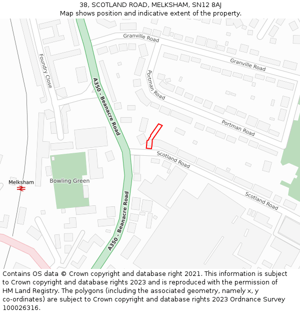 38, SCOTLAND ROAD, MELKSHAM, SN12 8AJ: Location map and indicative extent of plot