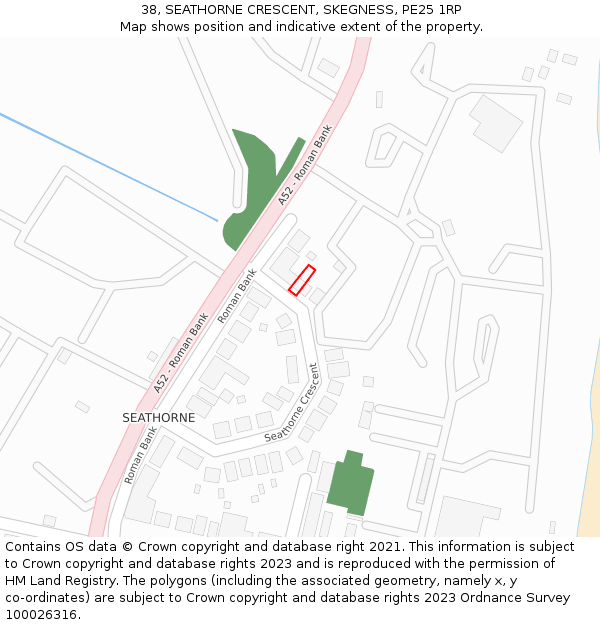 38, SEATHORNE CRESCENT, SKEGNESS, PE25 1RP: Location map and indicative extent of plot