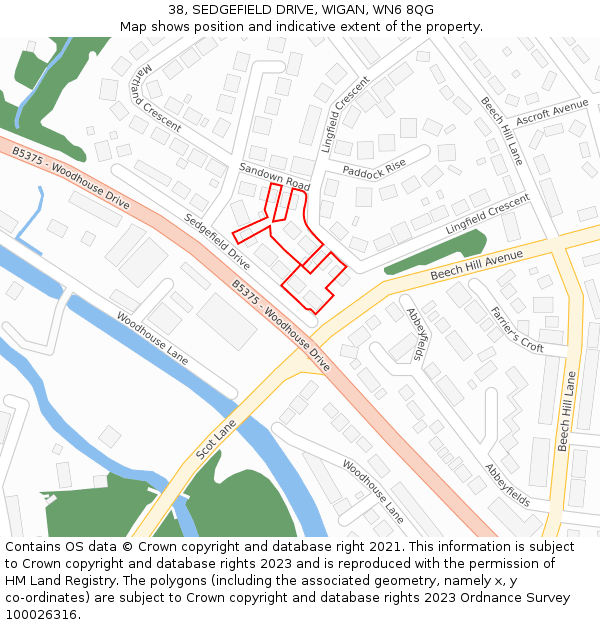 38, SEDGEFIELD DRIVE, WIGAN, WN6 8QG: Location map and indicative extent of plot