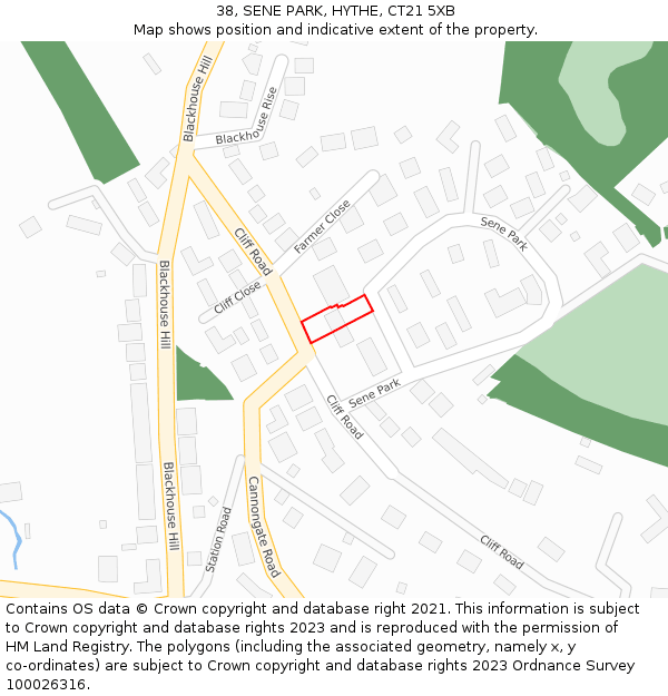 38, SENE PARK, HYTHE, CT21 5XB: Location map and indicative extent of plot