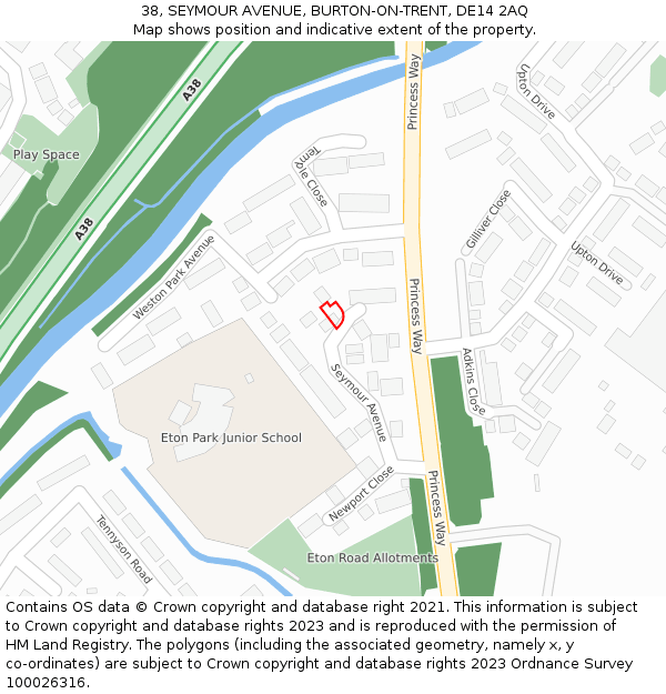 38, SEYMOUR AVENUE, BURTON-ON-TRENT, DE14 2AQ: Location map and indicative extent of plot