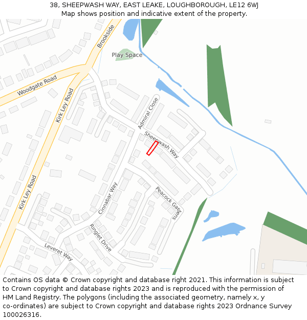 38, SHEEPWASH WAY, EAST LEAKE, LOUGHBOROUGH, LE12 6WJ: Location map and indicative extent of plot