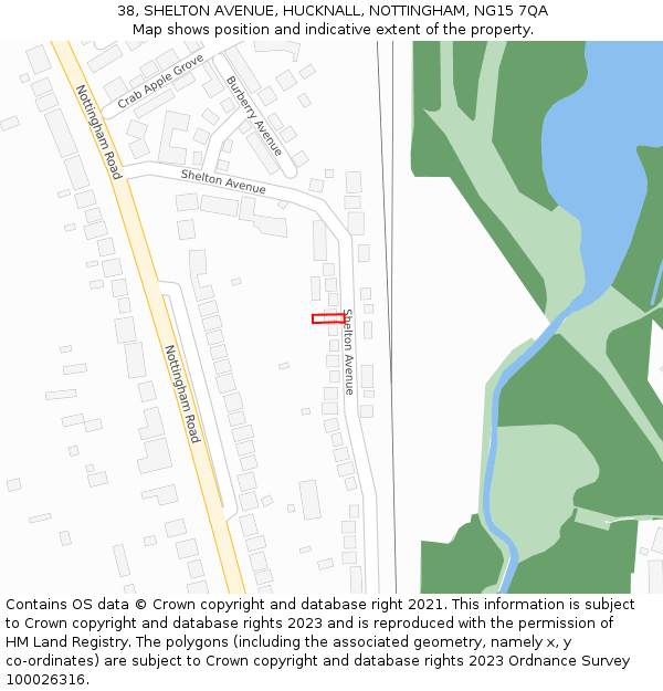 38, SHELTON AVENUE, HUCKNALL, NOTTINGHAM, NG15 7QA: Location map and indicative extent of plot