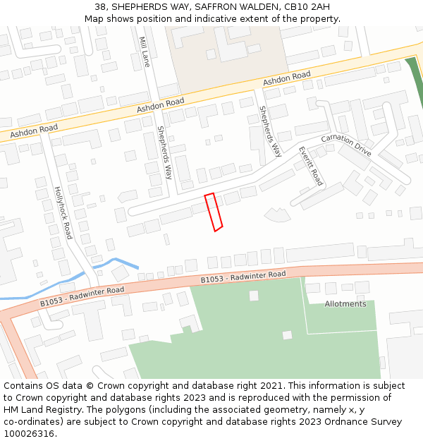 38, SHEPHERDS WAY, SAFFRON WALDEN, CB10 2AH: Location map and indicative extent of plot