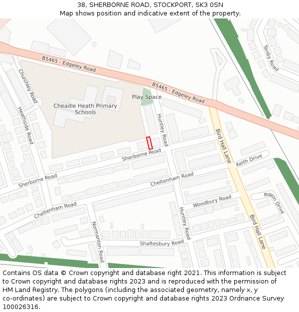 38, SHERBORNE ROAD, STOCKPORT, SK3 0SN: Location map and indicative extent of plot