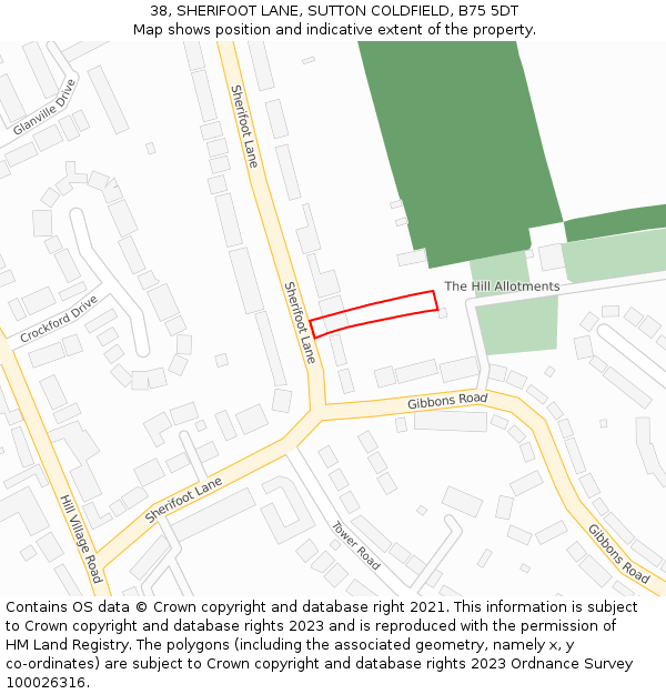 38, SHERIFOOT LANE, SUTTON COLDFIELD, B75 5DT: Location map and indicative extent of plot