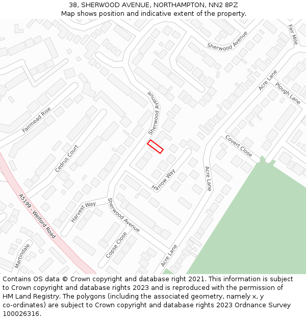 38, SHERWOOD AVENUE, NORTHAMPTON, NN2 8PZ: Location map and indicative extent of plot