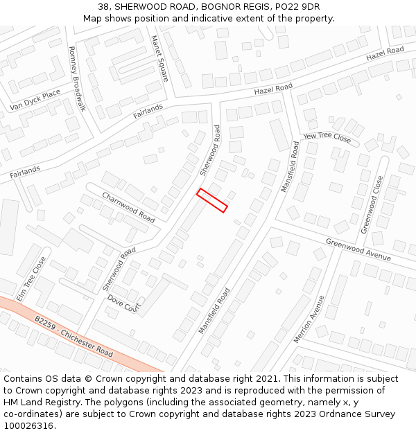 38, SHERWOOD ROAD, BOGNOR REGIS, PO22 9DR: Location map and indicative extent of plot