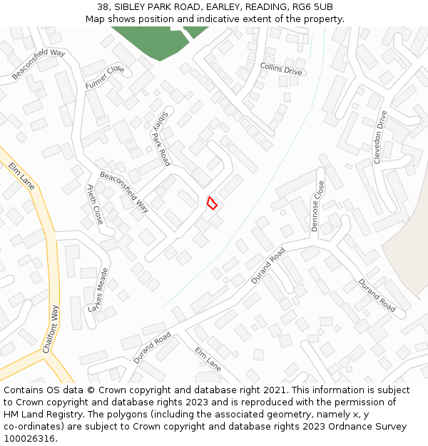 38, SIBLEY PARK ROAD, EARLEY, READING, RG6 5UB: Location map and indicative extent of plot