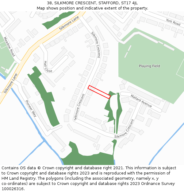 38, SILKMORE CRESCENT, STAFFORD, ST17 4JL: Location map and indicative extent of plot