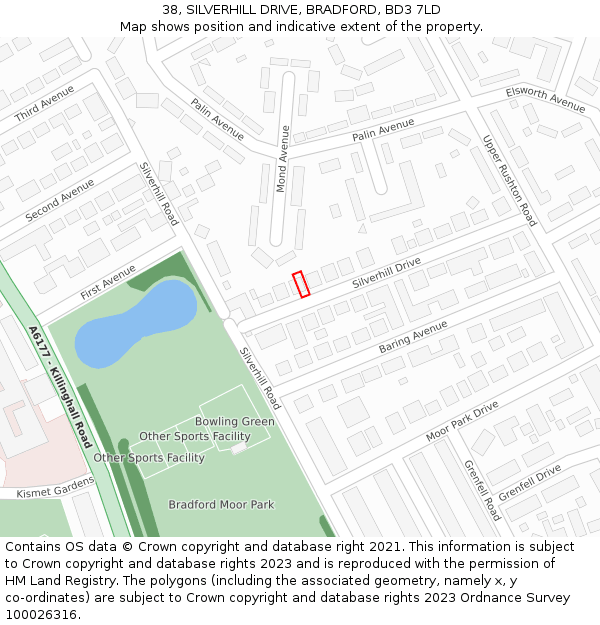 38, SILVERHILL DRIVE, BRADFORD, BD3 7LD: Location map and indicative extent of plot