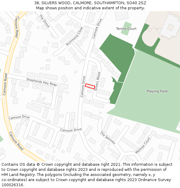 38, SILVERS WOOD, CALMORE, SOUTHAMPTON, SO40 2SZ: Location map and indicative extent of plot