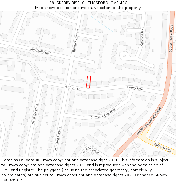 38, SKERRY RISE, CHELMSFORD, CM1 4EG: Location map and indicative extent of plot