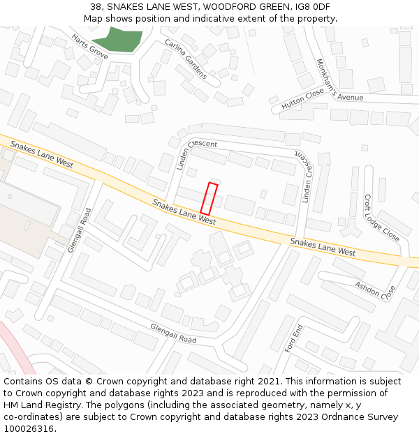 38, SNAKES LANE WEST, WOODFORD GREEN, IG8 0DF: Location map and indicative extent of plot