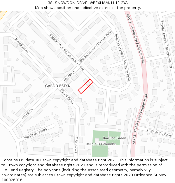 38, SNOWDON DRIVE, WREXHAM, LL11 2YA: Location map and indicative extent of plot