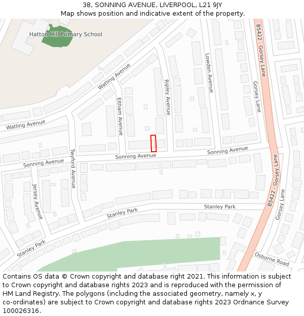 38, SONNING AVENUE, LIVERPOOL, L21 9JY: Location map and indicative extent of plot
