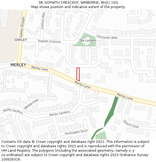 38, SOPWITH CRESCENT, WIMBORNE, BH21 1SQ: Location map and indicative extent of plot