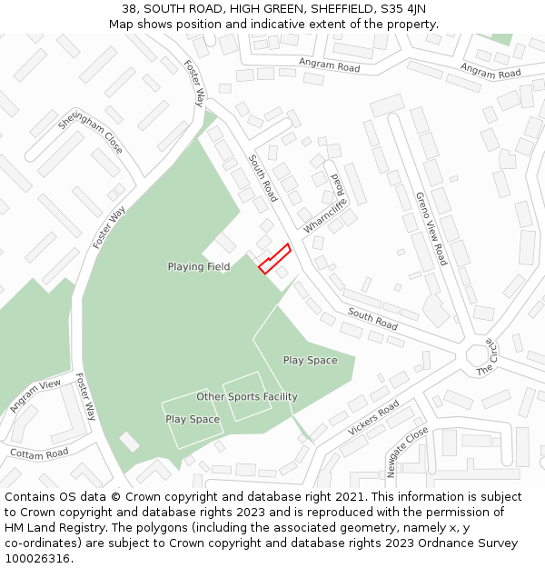 38, SOUTH ROAD, HIGH GREEN, SHEFFIELD, S35 4JN: Location map and indicative extent of plot