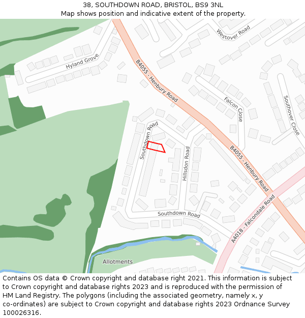 38, SOUTHDOWN ROAD, BRISTOL, BS9 3NL: Location map and indicative extent of plot