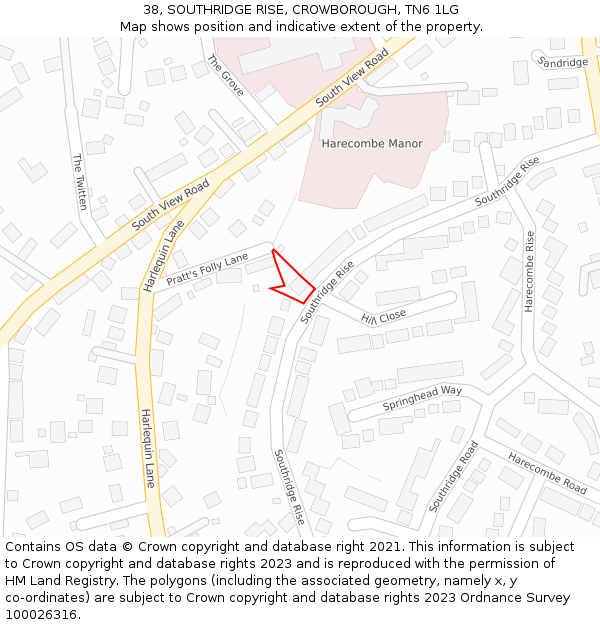 38, SOUTHRIDGE RISE, CROWBOROUGH, TN6 1LG: Location map and indicative extent of plot