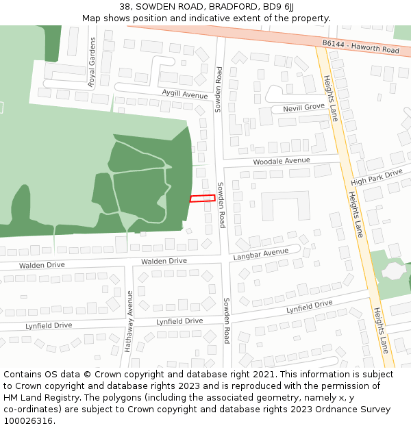 38, SOWDEN ROAD, BRADFORD, BD9 6JJ: Location map and indicative extent of plot